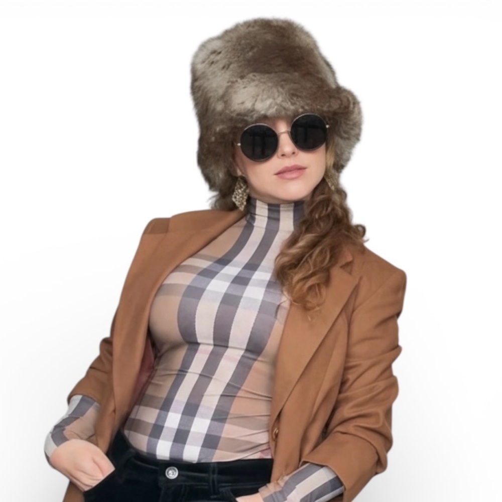 Vintage Faux Fur Winter Hat Brown Taupe Plush Cold Weather Hat